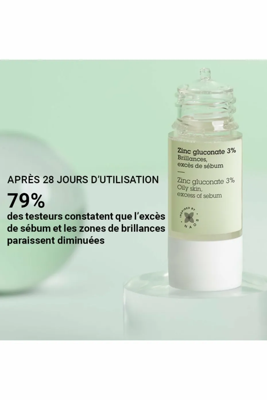 Actif pur Zinc gluconate 3% boutons et imperfections