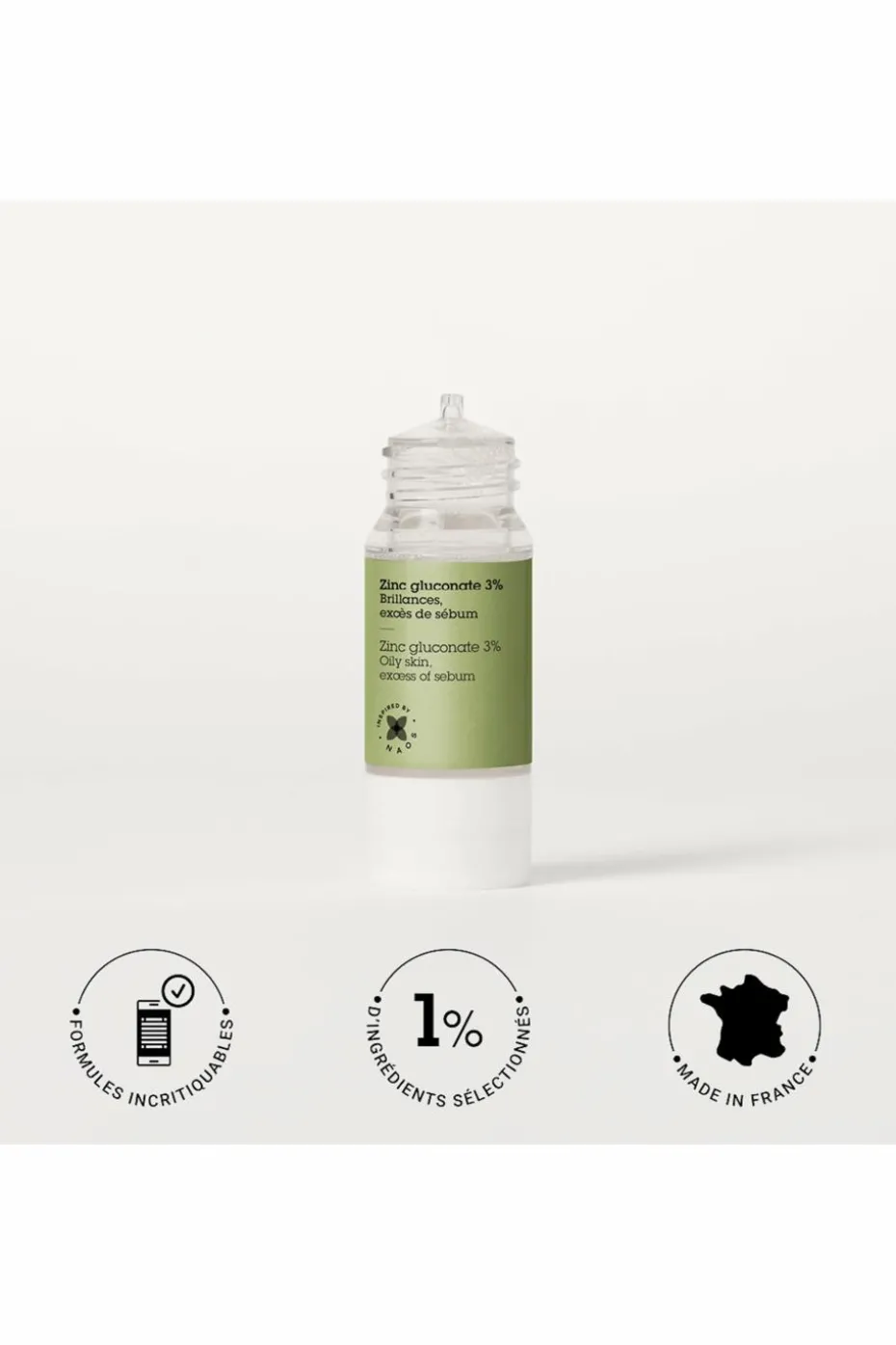 Actif pur Zinc gluconate 3% boutons et imperfections