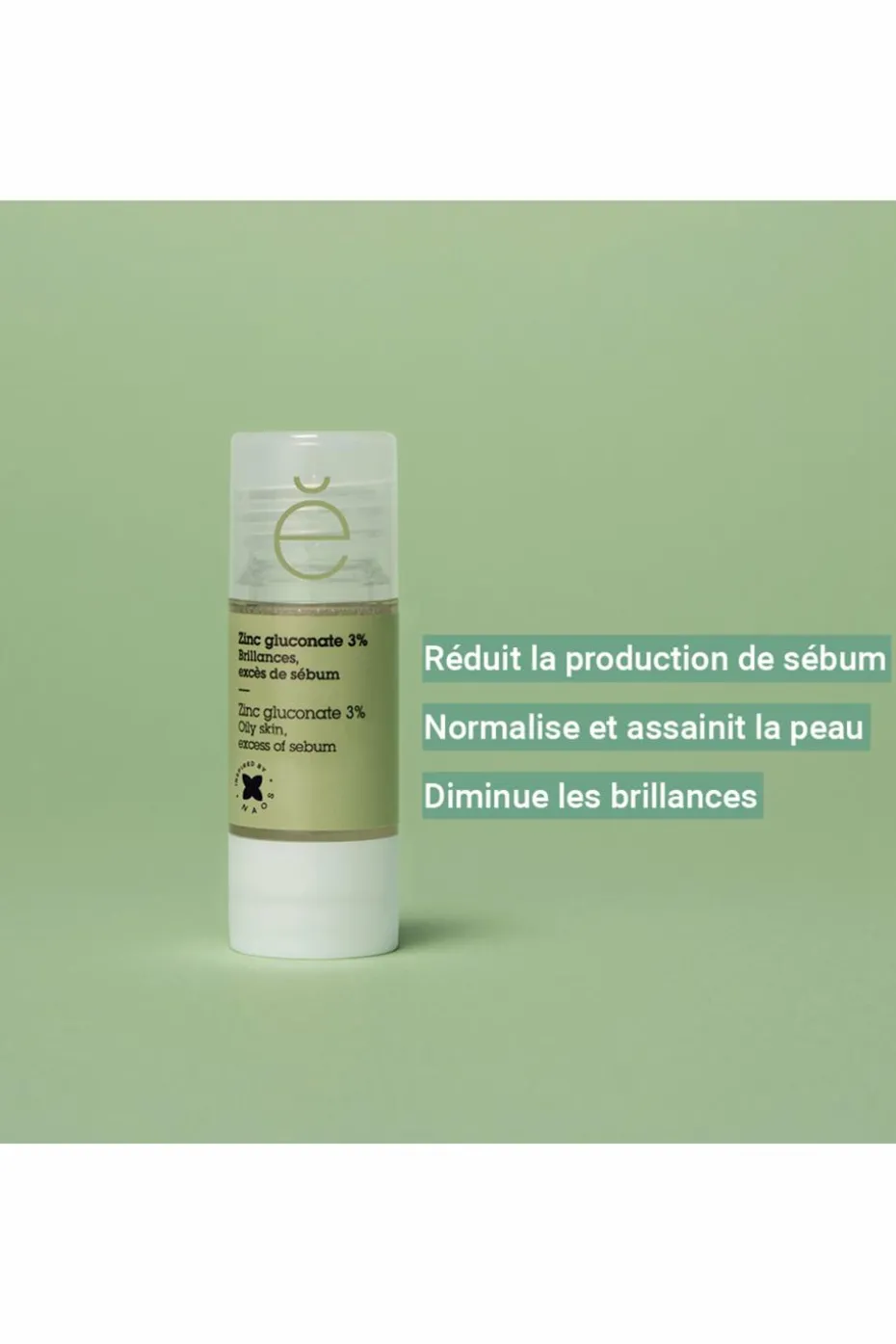 Actif pur Zinc gluconate 3% boutons et imperfections