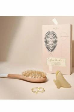 Coffret Madame brosse sanglier nylon, duo de barrettes rondes & pince ivoire