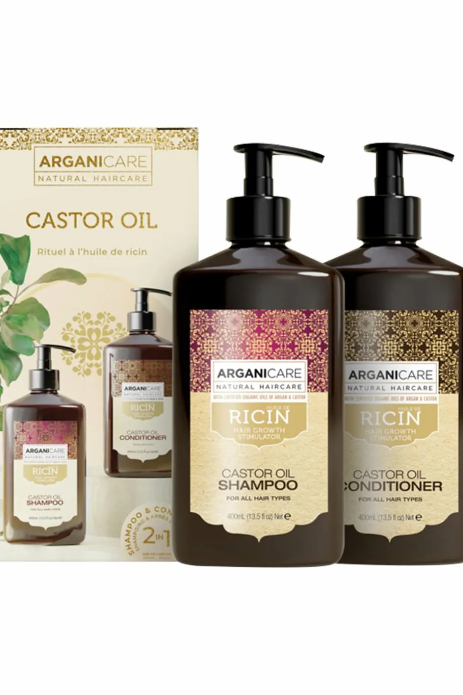 Duo shampoing et après-shampoing accélérateur de croissance à l’huile de ricin