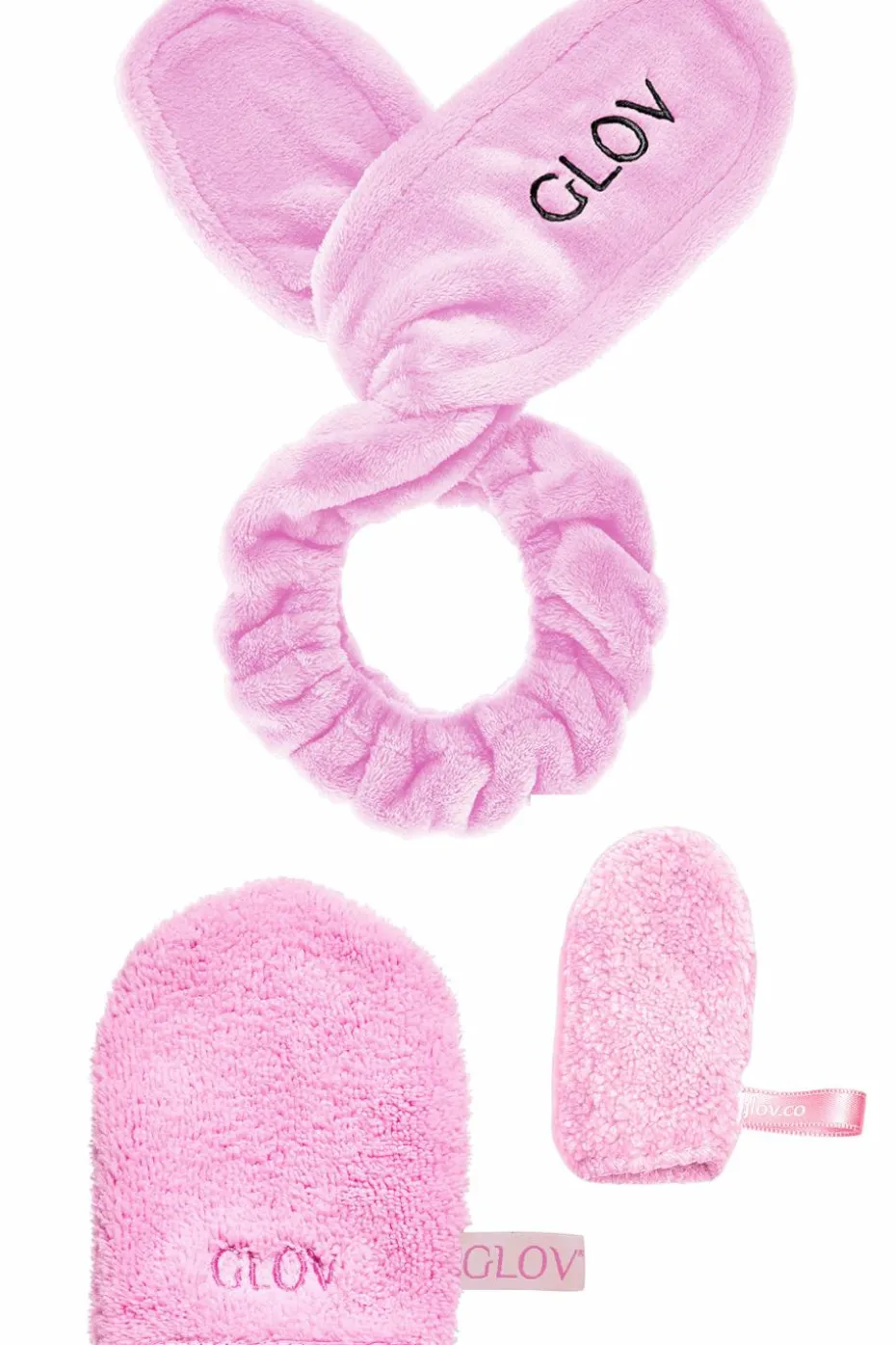 Ensemble bunny together gant démaquillant à l’eau avec mitaine correctrice et bandeau à oreilles de lapin rose