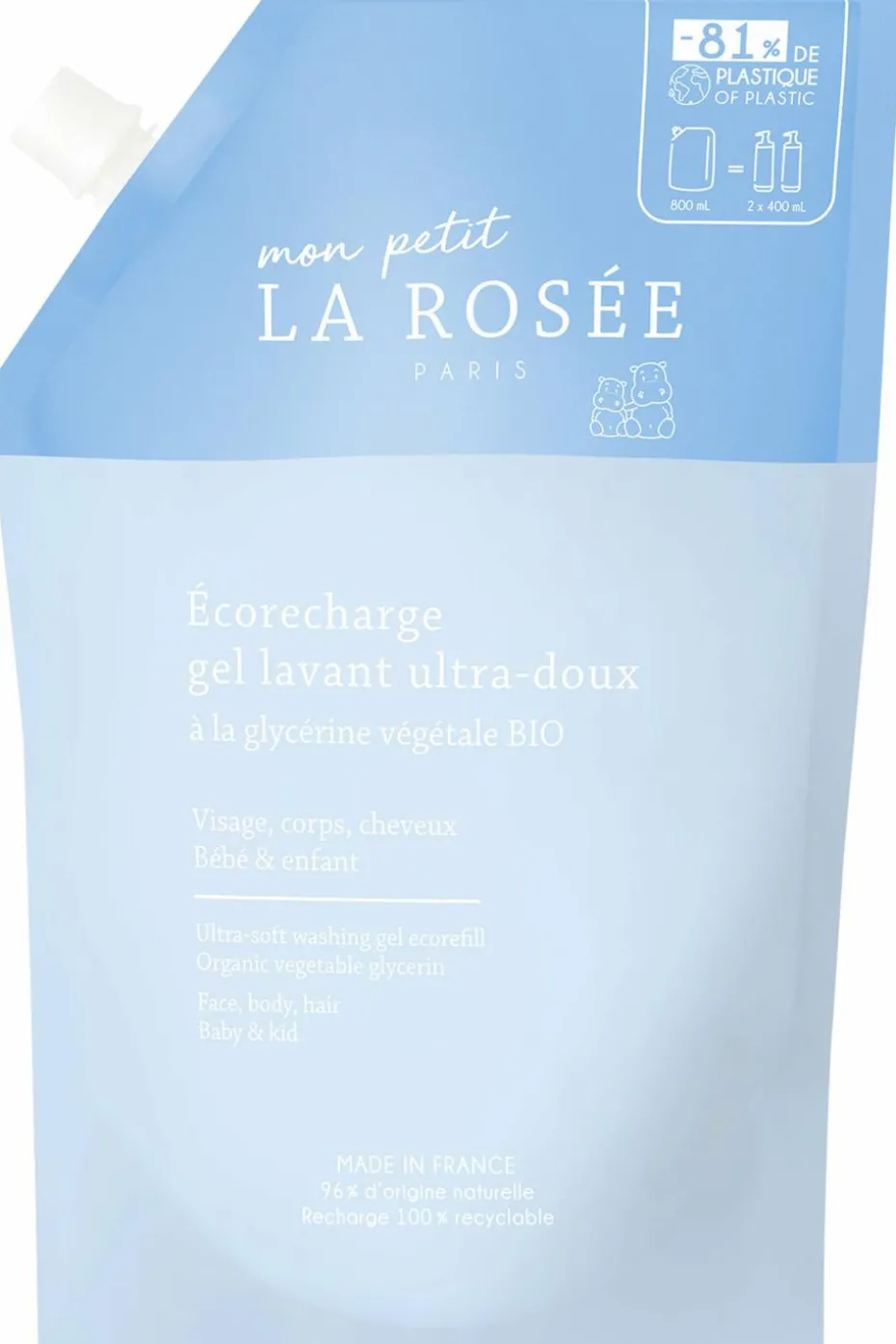 Gel lavant ultra-doux bébé enfant visage, corps & cheveux rechargeable