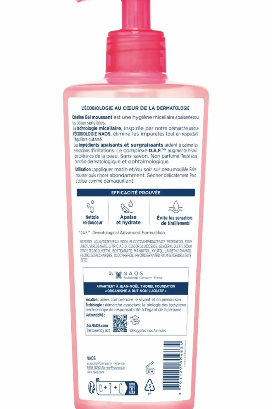 Gel moussant nettoyant apaisant micellaire Créaline