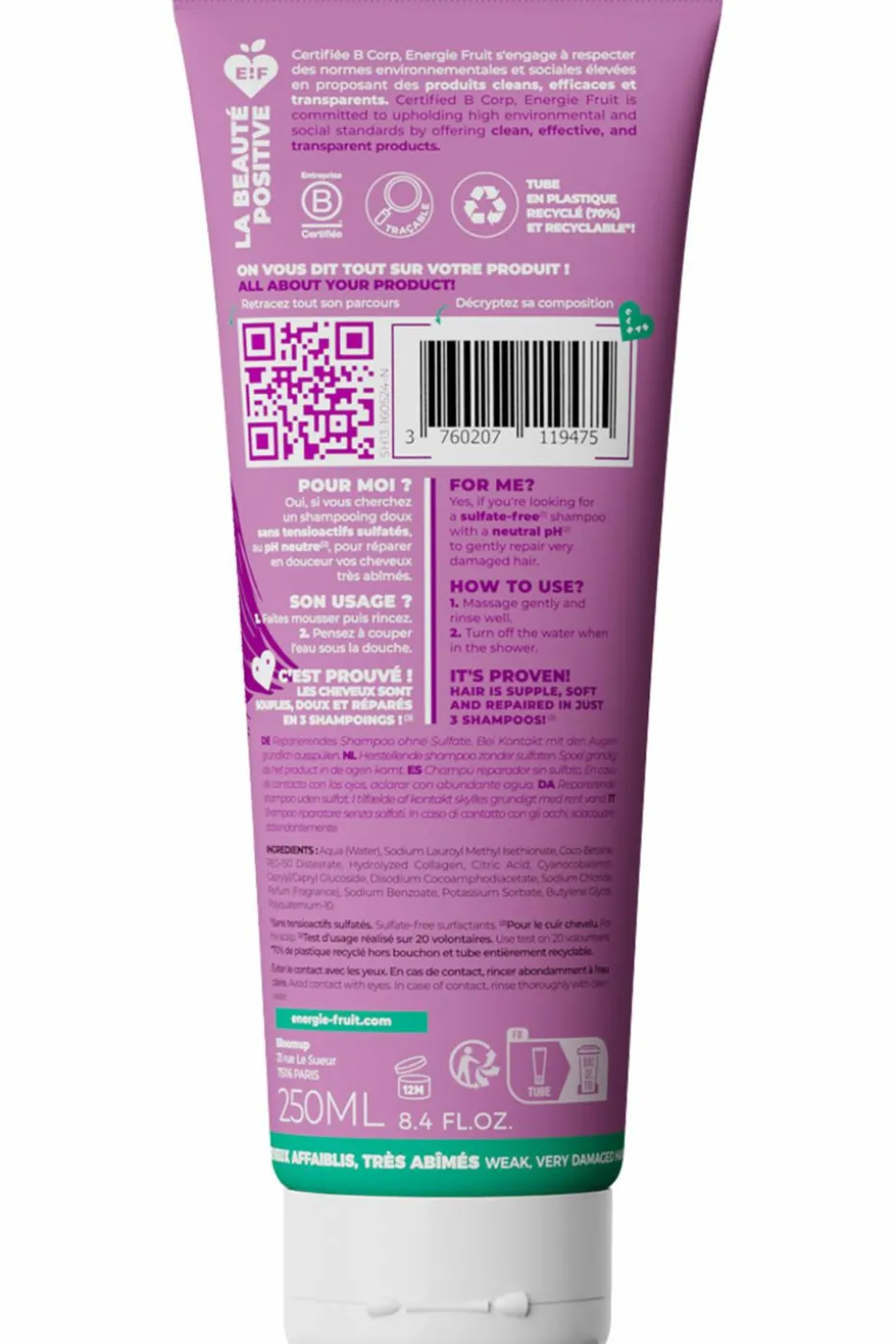 Shampoing réparateur pour cheveux très abimés au collagène et vitamine B