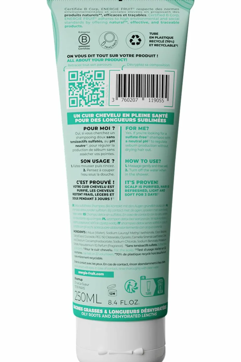 Shampooing clean detox sans sulfate pour pointes sèches et racines grasses
