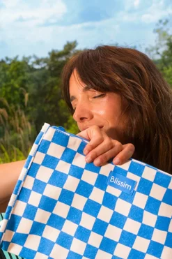 Trousse à carreaux bleue & blanche